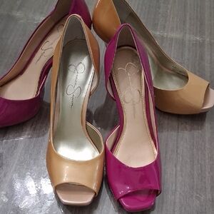 Jessica Simpson Fuchsia and Tan Peep Toe Heels...both pairs for 45